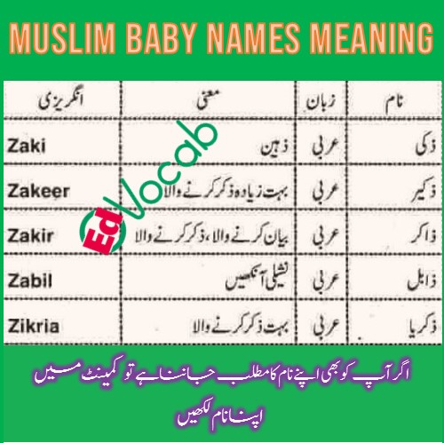 Name meaning of Zak, Zakeer, Zakir, Zabil and Zikria