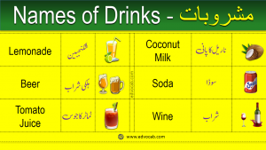 Names of Drinks and Beverages with Urdu Meanings