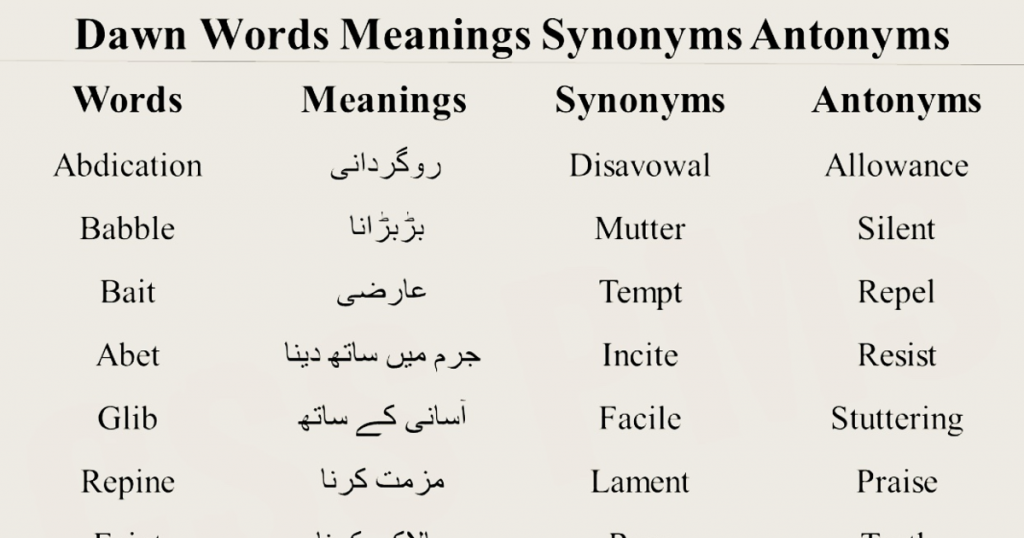 Vocabulary Words With Meaning English Urdu And Usage Sentence Day 9 With Pdf Edvocab