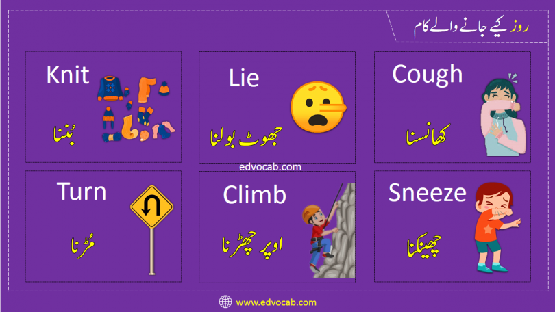 Daily Actions Words List with Pictures